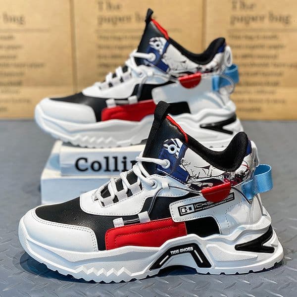 Mens Fashion Sports Shoes New Sneakers Versatile Inner Heightened Running Shoes Clunky Shoes Autumn Thick Sole Black Free shipping