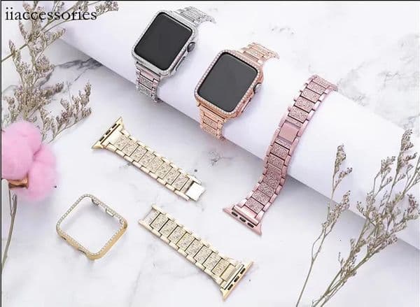 Diamond Cases Compatible Watch Band 49mm 46MM 45mm 41mm 38mm 40mm 42mm 44mm with Pack Bling Crystal Diamonds Cover 10 9 SE 8 Series 7 6 5 4 3