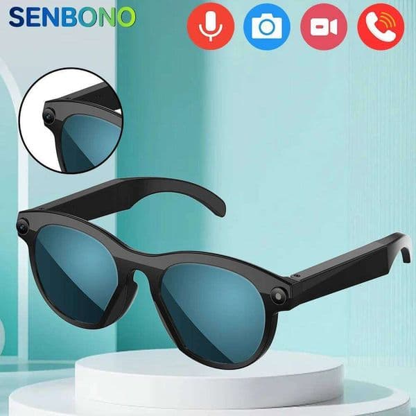 SENBONO With Camera Take Photo Music Sport Video Bluetooth Call AI Translator Smart Glasses For Men Women