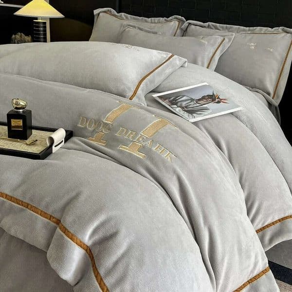 Milk Four Piece Set - 2025 New Winter Thick Embroidered Coverlet with Coral Fleece Sheets for Warmth