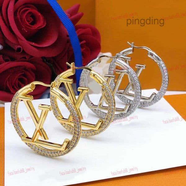 Luxury designer hoop earrings for women Zircon alphabet earrings designer for women 18K gold high quality jewelry gold/silver 2 colors stylish and beautiful gift