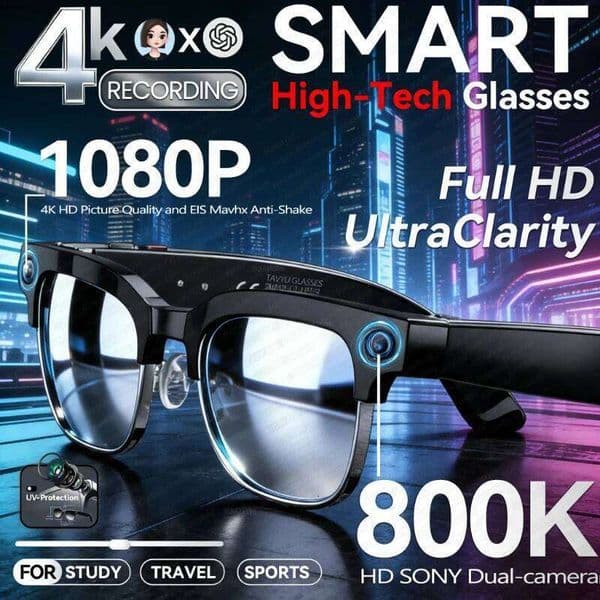 AI Smart 4K HD 800W Camera 1080P Shoot Video Sunglasses Language Translation WIFI Transmission Music Player Call Glasses