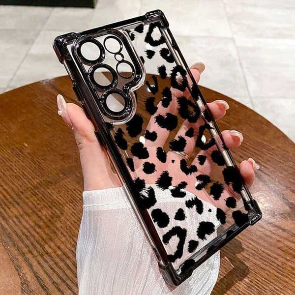 Leopard Print Electroplated Airbag Transparent Phone Case For Samsung Galaxy S25 Ultra S24 S23 S22 S21 Plus FE Anti-Drop Cover S26330