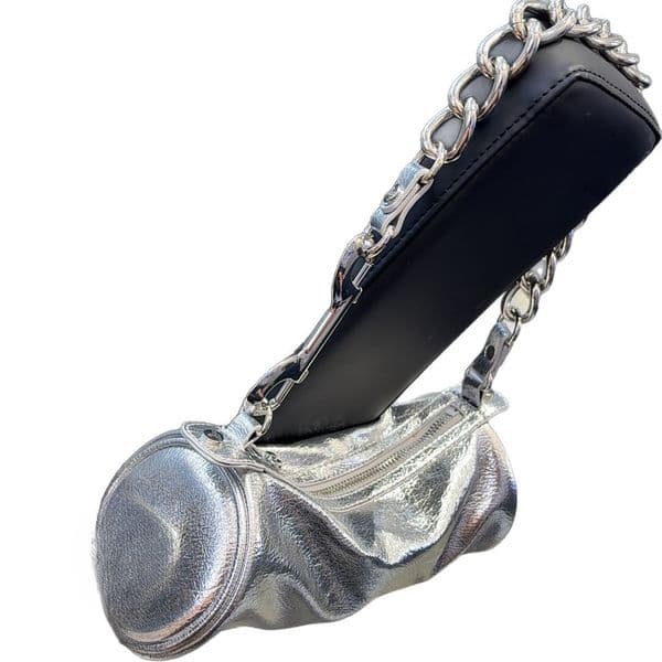 Saturn Crackle Pattern Cylinder Bag, Thick Chain Silver Shoulder Hand Carry Underarm Tote, Women's Fashion Purse, Designer Handbag, Quick Shipping-2