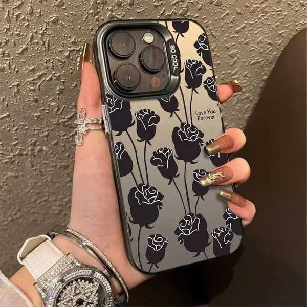 Love You Forever Black Rose Phone Case for 17 Air 16 15 14 11 Plus 13 12 Mini Xs 8 7 Matte Bumper Shockproof Coque Cover L260523