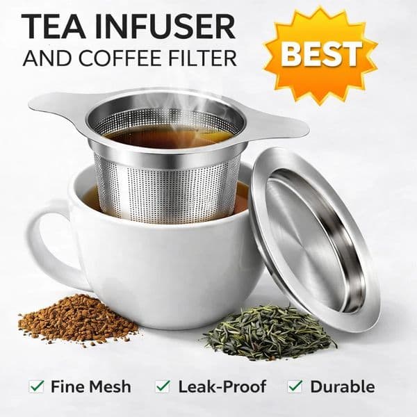 Detachable Fine Mesh Tea Infuser Stainless Steel Coffee Filter with LidDouble Handle LeakProof Hanging Cup Strainer Durable 260320