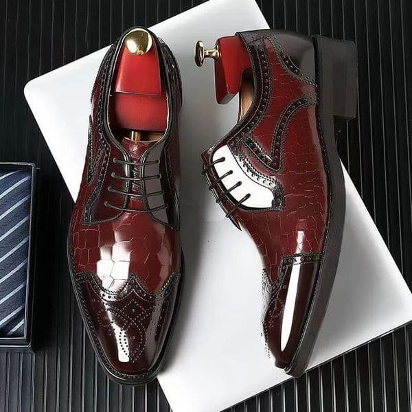 Crocodile Pattern Leather Shoes Business Oxford Footwear Mens Brogue Dress Shoes Leather Formal Shoes for Men Bullock Shoe 260330