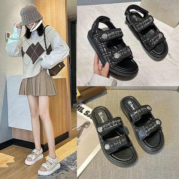 2025 hot new free shipping designer sandals for womens flat sandals black white Summer new thick soled outdoor sandals