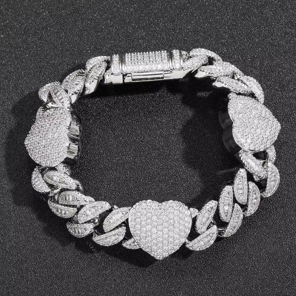 Europe and America Cross Border New Bracelet 15mm 2026 Heart Cuban Link Chain T Square Moissanite Full Trend Mens Hip Hop