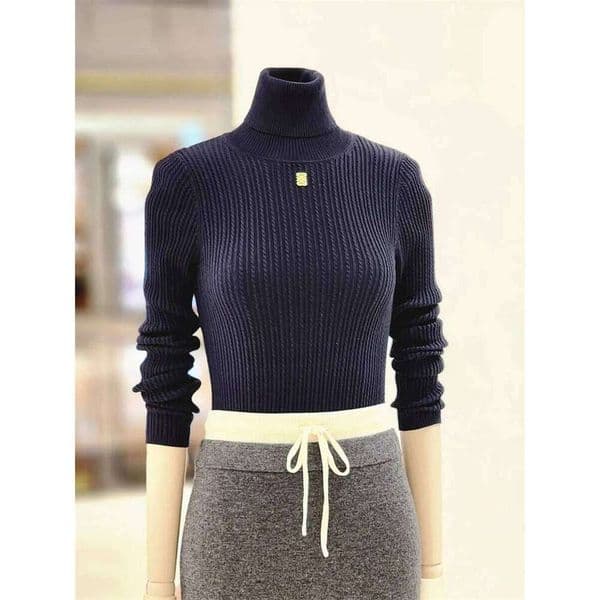 Striped Knit Tops Women's Solid Color Turtleneck Slim Long Sleeve Sequined Decoration Sweater Mdng260330