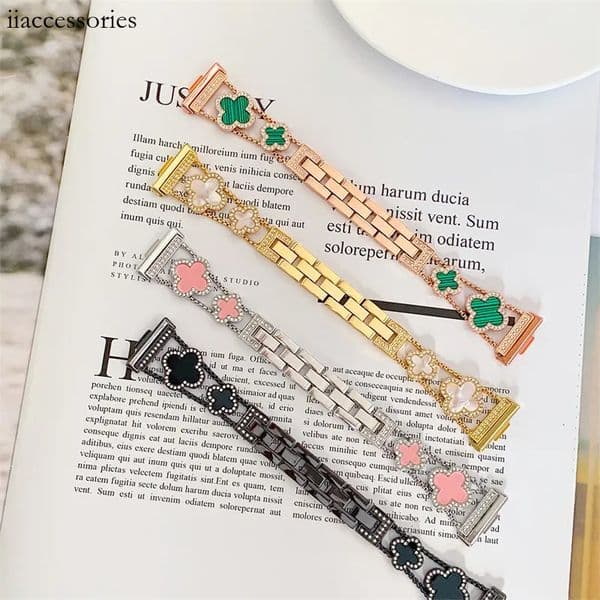 Bing Diamonds Four-leaf Clover Metal Straps for Apple Watch Ultra2 49mm 46mm 45mm 44mm 42mm 40mm 38mm band Smart Strap 49/45/44/42/41/40/38mm Iwatch Series 9 8