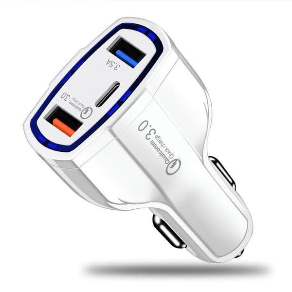 3 in 1 Type C Dual USB Car Charger 5A PD Quick Charge QC 3.0 Fast Charger Phone Charging Adapter for Apple iPhone and Samsung android phones