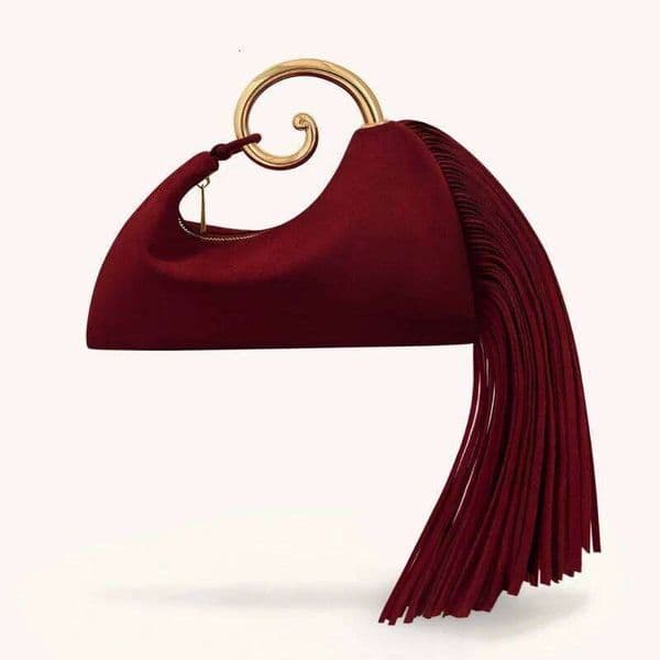 Trendy Creative Horsetail Shape Women S Handbag French Elegant Tassel Design Metal Ring Cloud Bag Prom Clutch Purse Banquet Bags Clutch Bags