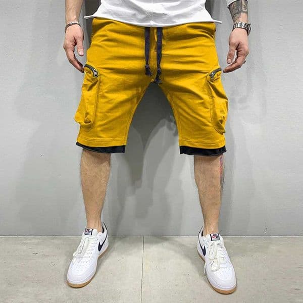 Mens Summer Cargo Shorts Cotton Workout Fitness Shorts Breathable Jogger Training Gyms Bodybuilding Multi Pocket Yellow Shorts Z260330