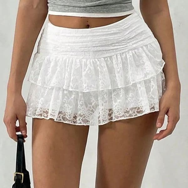 Cute Ruffle Bloomer Skirts Womens Summer Lace Floral Skirt High Rise Tiered Ruffled Flowy Short Mini A Line Skirt 260330