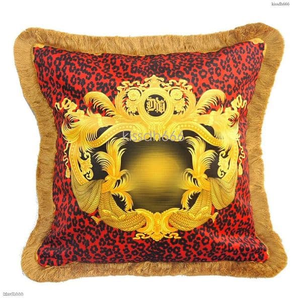 Luxury pillowcase designer signature classic pattern double-sided printed tassel edge pillowcase throw cushion cover 50 * 50cm home sofa decoration pillow