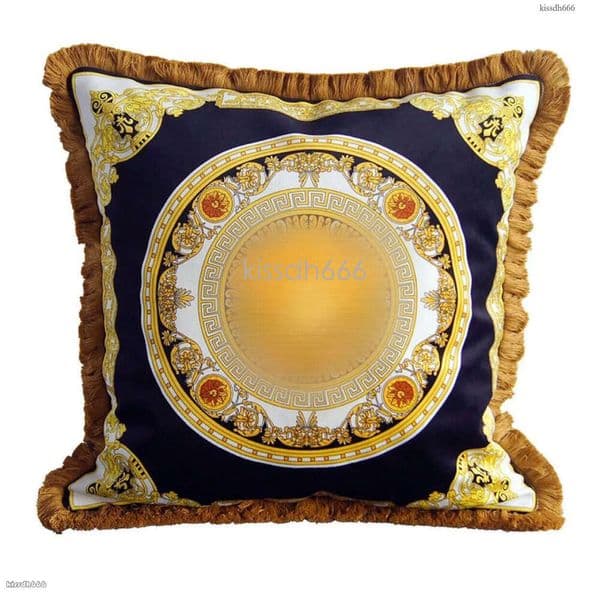Luxury pillow case designer Signage classic pattern Double-sided printing tassel edge pillowcase throw cushion cover 50*50cm for home Christmas decorative gift thumbnail 2