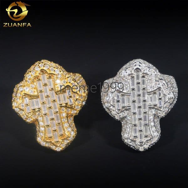 Wholesale Price Top Quality Iced Out Jewelry 925 Sterling Silver Mens Hip Hop Moissanite Cross Ring