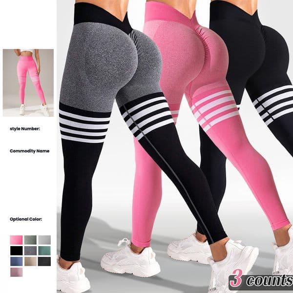 Women's Striped Outdoor Sports Tights, High Waist Butt Lifting Yoga Pants, Quick Dry Running Fitness Leggings