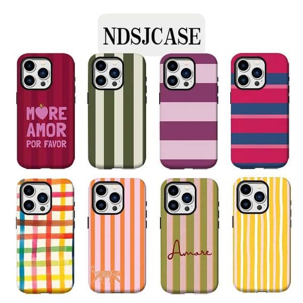 Luxury Clmj Colored striped Amor Phone Case for 17 16 15 14 13 12 11 Air Pro Max Plus Luxury Double-layer Back Cover L260523