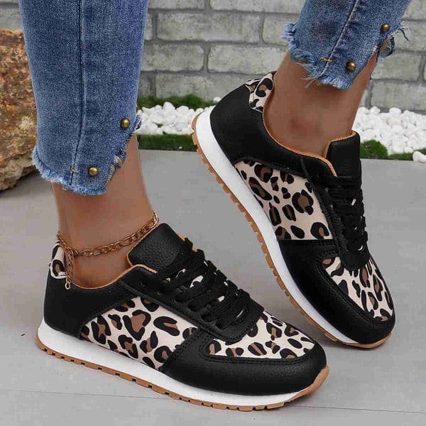 Casual Shoes Women Breathable Leopard Print Jogging Tennis Gym Casual Sports Shoes