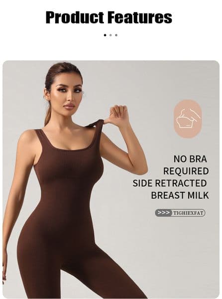 Seamless Stretch Ribbed Jumpsuit, One-Piece Sports Fitness Yoga Bodysuit For Women