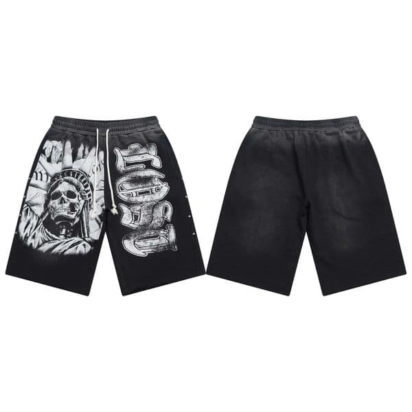 American-Style Lost Intricacy Shorts Cropped Pants Printed Distressed Vintage-Look High-Strt Unisex Style H260330