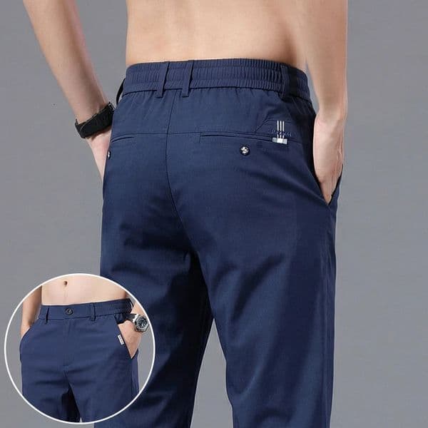 High Quality Summer Thin Stretch Polyamide Fiber Mens Casual Pants Slim Small Straight Business Blue Grey Khaki Trousers Male 260330