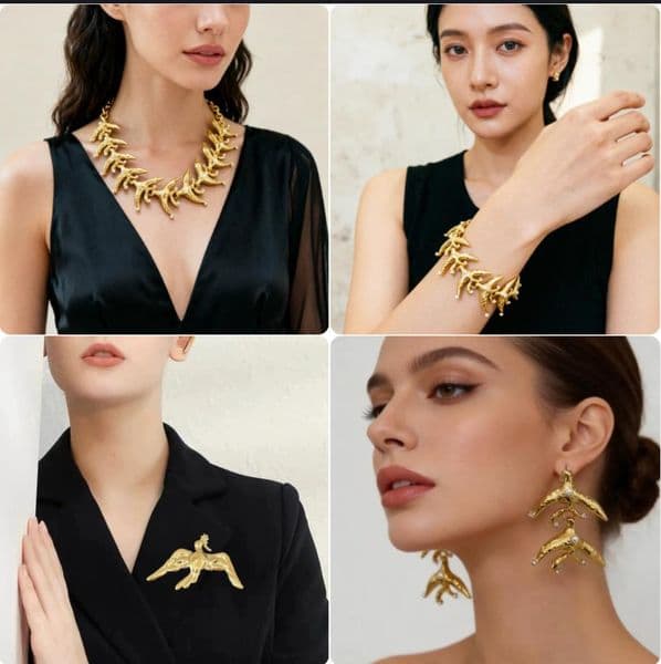 Schiaparelli Diamond studded pearl bird pigeon necklace brooch temperament collarbone chain bracelet earring set Designer Jewelry For Festival Party