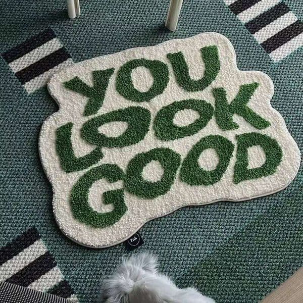 Fluffy Tufted Letter Floor Mat You Look Good Area Carpet Antislip Korean Irregular Lounge Rug Bedroom Chair Foot Pad Decor 26H0330
