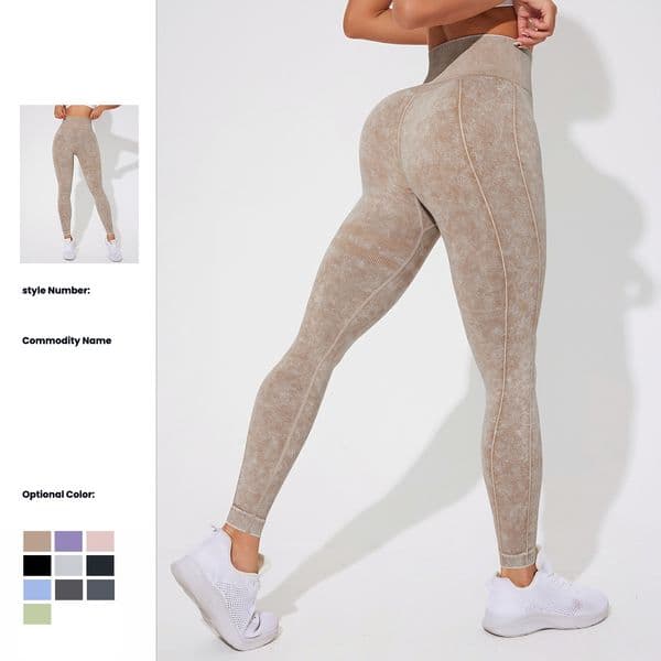 Women's Seamless High Stretch High Waist Yoga Pants, Sand Washed 7/8 Length Running Fitness Leggings