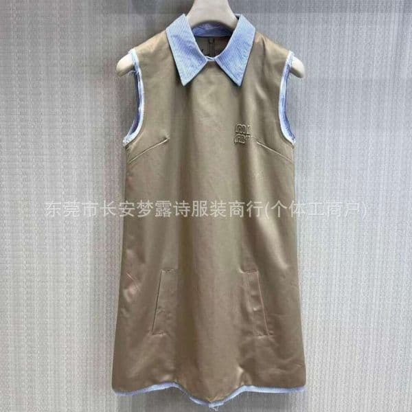 Designer clothing ladies Spring/Summer Striped Collared Pure Cotton Versatile Sleeveless Tank Dress For A Youthful Commuting Look c738
