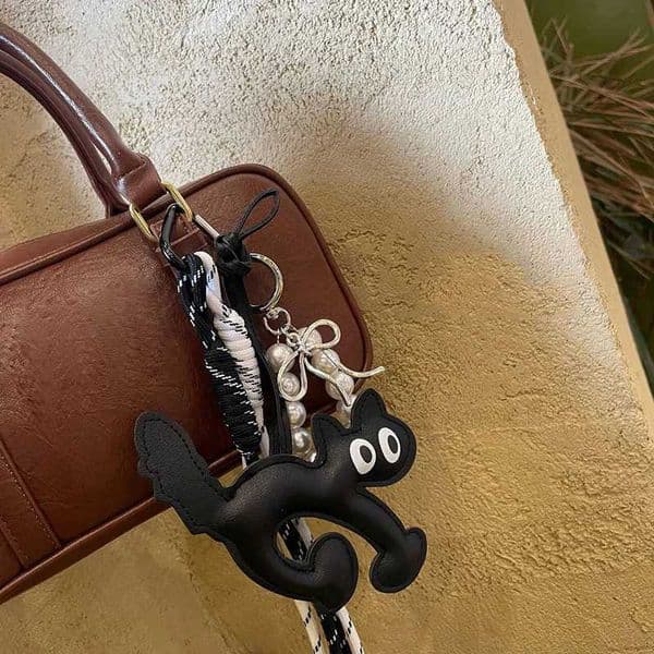 Korean Retro 3D Leather Cat Rope Lanyard Pendant Chain Strap For iPhone Keyring Bag Camera Women Phone Hanging Rope Cord Gift Z260330