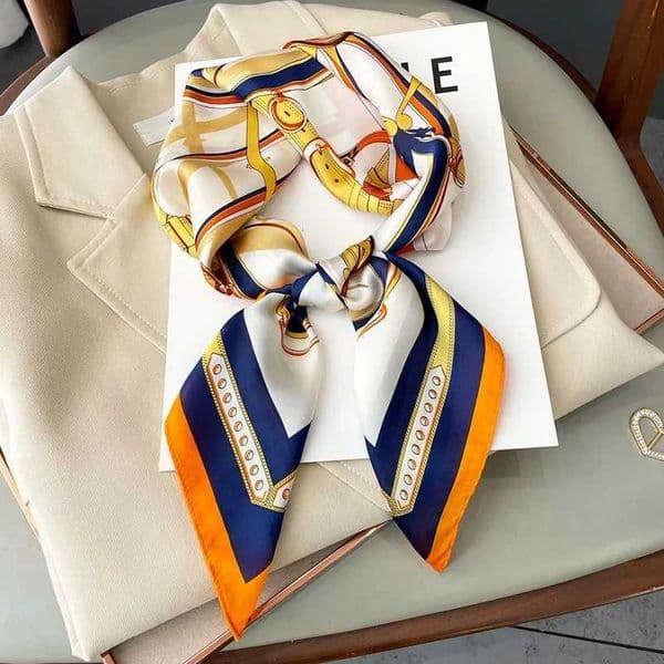 7070cm Design Skinny Silk Square Scarf Wen Chain Print Foard Neckerchief Lady Soft Satin scarf Hijab Bag Ribbon Gift X260328