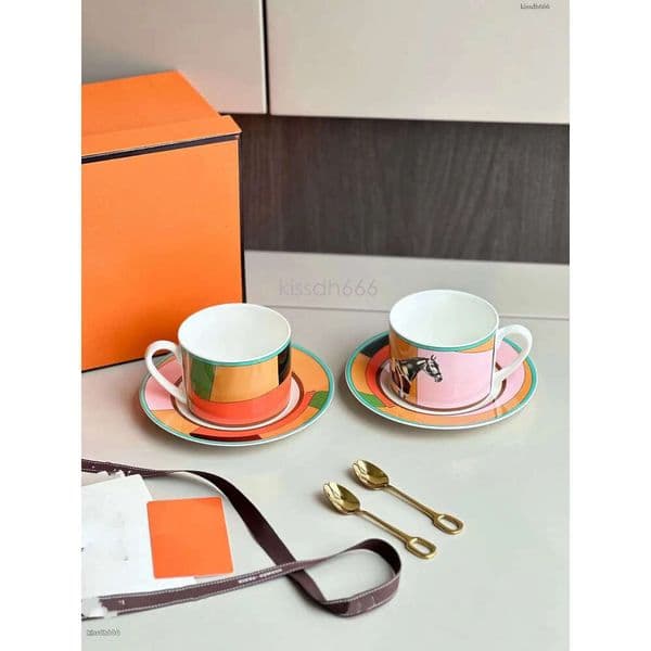 Minimalist designer coffee cup classic bone china double cup double spoon double cup double disc gift box packaging