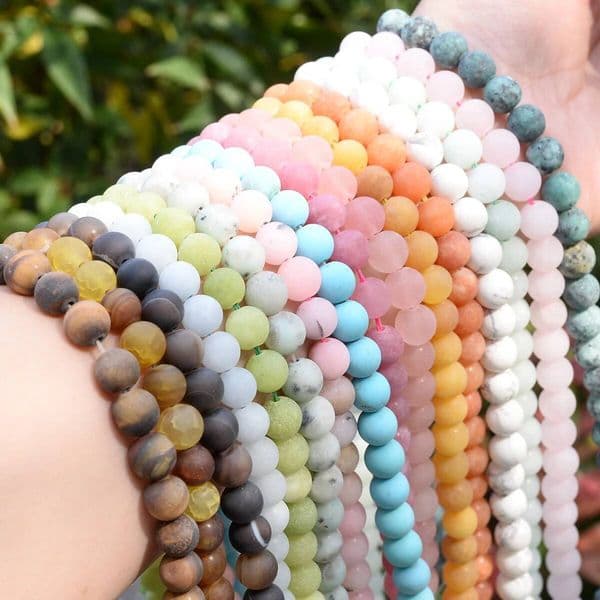 Natural Stone Matte Tiger Eye Amazonite Agates Turquoise Jades Round Bead Loose Beads for Jewelry Making Bracelet 4 6 8 10MM