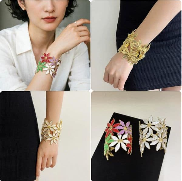 European and American Wind Heavy Industry Exaggerated Metal Drip Oil Hollow Leaf Splicing Cuff Bangle Fashion Enamel Open Bracelet Festival Party