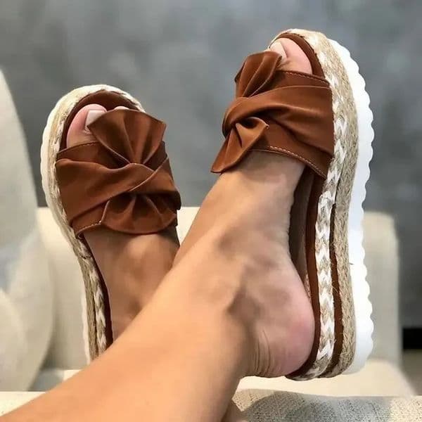 Women Slippers Summer Platform Wedges Mid Heels Bow Tie Peep Toe Fashion Slides Beach Outdoor Ladies Shoes Zapatos De Mujer 260330