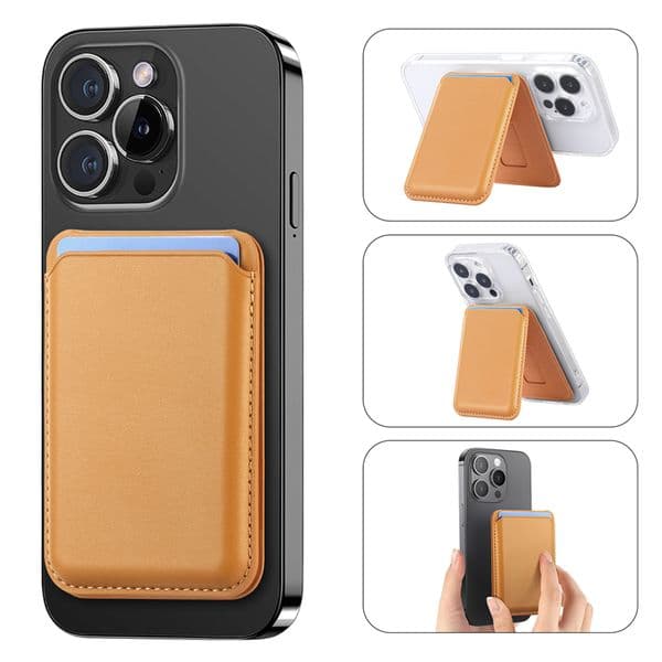 Wholesale Apple 17 leather case with Magsafe upper lower flip stand and magnetic card holder strap, beautifully packaged.