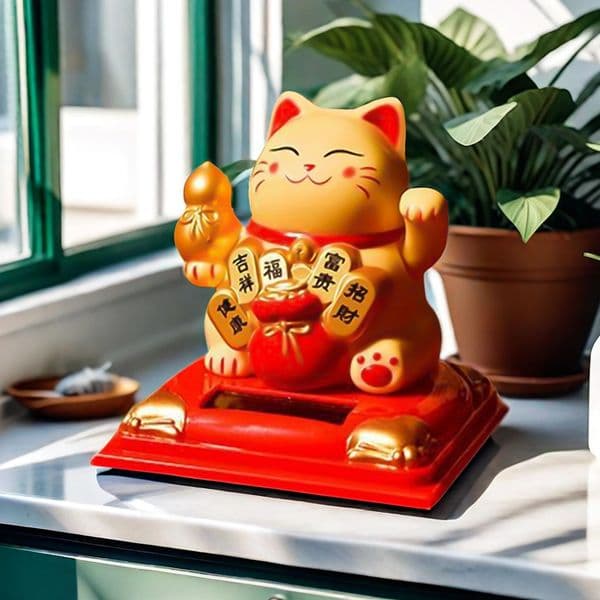 Solar Energy Waving Lucky Cat Ornaments Figurines Waving Hand Paw-up Bring Fortune Maneki Neko shop Craft car office table Decor 260317