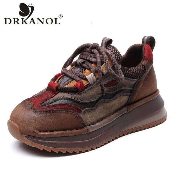 DRKANOL Fashion Women Casual Sneakers Autumn Winter Mixed Colors Genuine Cow Leather Thick Sole Chunky Platform Shoes Lady 26W0331