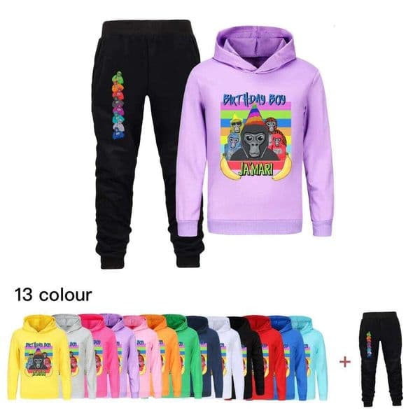 Gorilla Tag Inspired Cotton Kids Hooded Pants Suit for Girls Boys Baby School Outfit Casual Play Clothes S260330