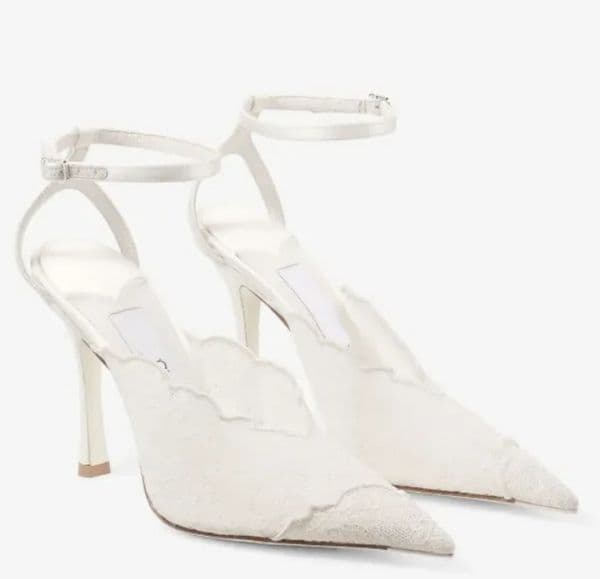 Design Faiz 100 Embroidered Lace Pumps Metal Lace Slender Ankle Strap Gold-tone Metal Toe Cap High Heels Party Wedding Dress Lady Gladiator Sandalias