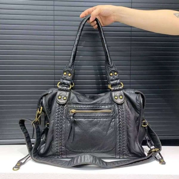 Y K Spicy Girl One Shoulder Crossbody Vintage Washed Soft Leather Motorcycle Large Capacity Bag SENYY