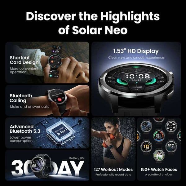 HAYLOU Solar Neo Smartwatchs 1.53'' HD Display 24H Health Monitoring BT Call Watch Men Women Smart Sport Watchs 26Y0330