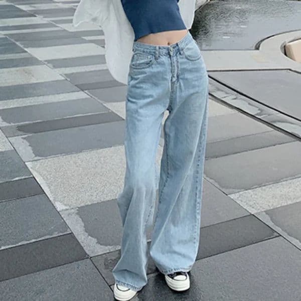 n Sense Womens Loose Denim Pants Retro Straight Leg Fashionable Solid Color Casual Wide 260331