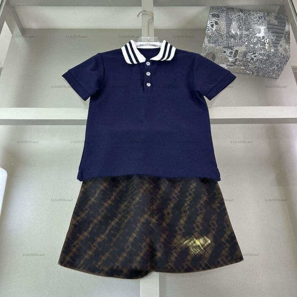 New baby T-shirt set Summer boys girls tracksuits kids designer clothes High quality POLO shirt and Yellow ribbon shorts A161X05N046
