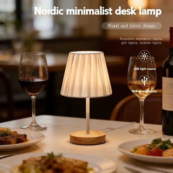 Vintage art desk lamp with fabric lampshade - wooden bedside lamp suitable for living room study and home decoration H260331