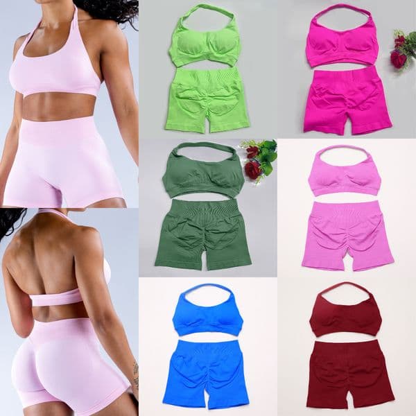 2pcs Impact gym Sports Set Seamless Yoga outfits Workout Sets shorts women matching Halter Bra Set Summer Fitness Clothes Gym Suits Outfit Active Wear very nice