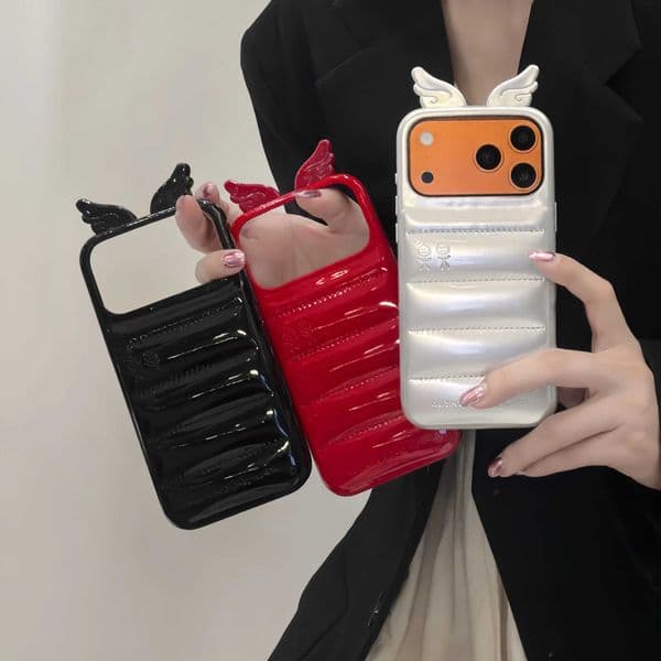 Cartoon Cute High Quality Leather Wing Down Jacket Shockproof Phone Case for 17 16 15 ProMax Anti-drop New Color Cover S26331